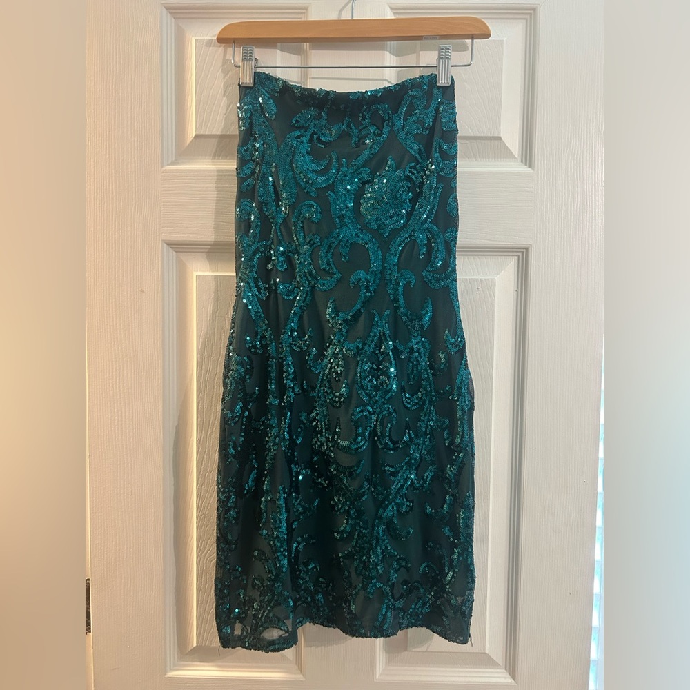 Windsor Strapless Teal Sequin Dress